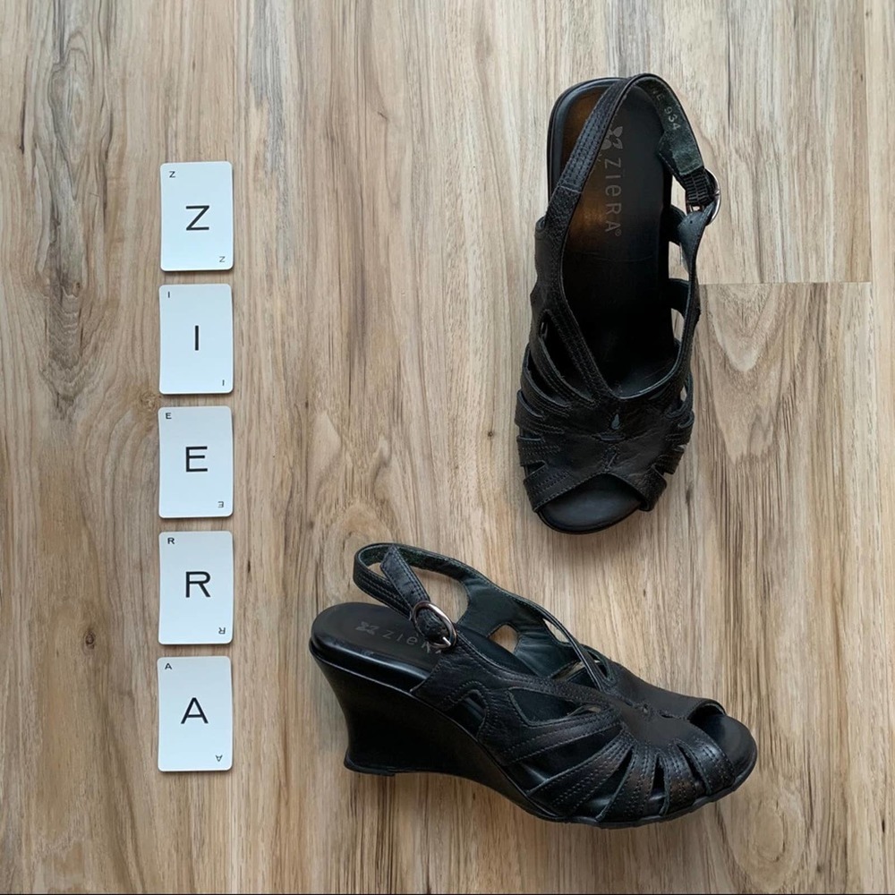 ZIERA New Zealand Comfort Wedge Sandals EU 37 WIDE Black Leather US 6.5